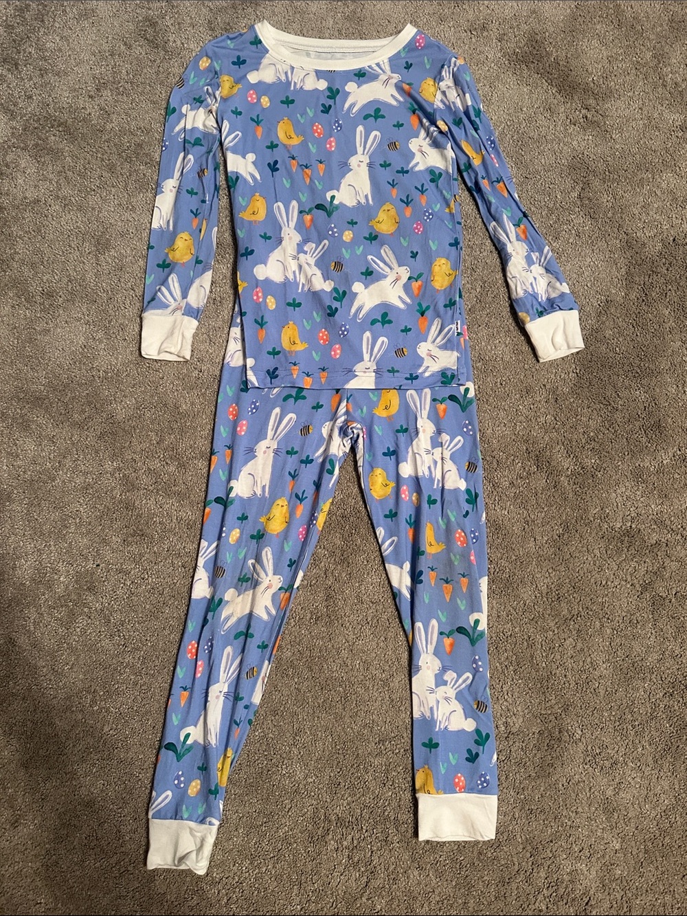 Kids Blue Bunny & Chick Print Pajama Set